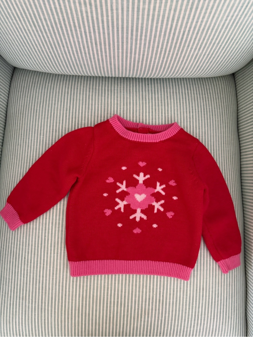 Jacadi Red and Pink Heart Snowflake Holiday Christmas Sweater - 12m